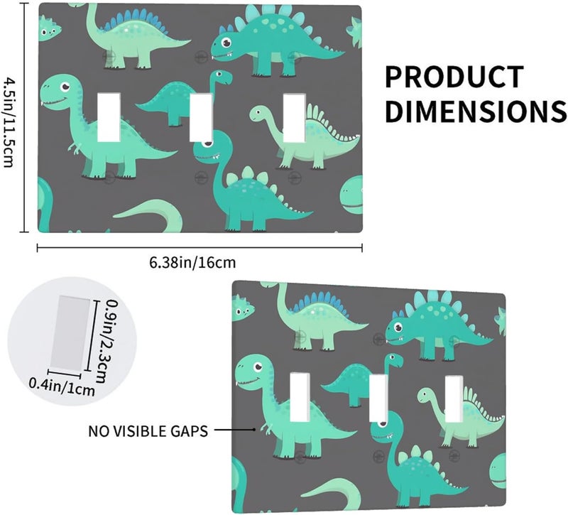 Moslion Green Dinosaur Triple Gang Toggle Covers Cartoon Cute Animal Dino Wall Plate Switch Plug Faceplate Home Decor Bedroom Bathroom - Image 2